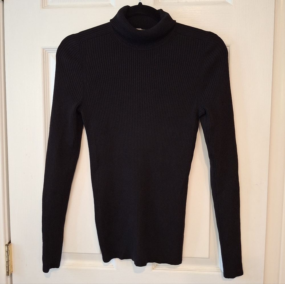 Everlane Ribbed Knit Wool Blend Black Turtleneck Sweater Womens M Capsule Career
